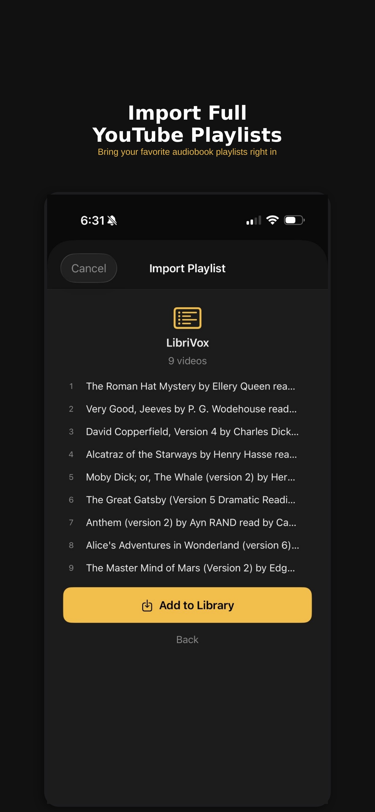 Import full YouTube playlists into your library
